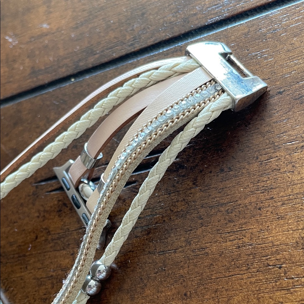 Beige and Silver Multi-Strap Apple Watch Band - Picture 4 of 5